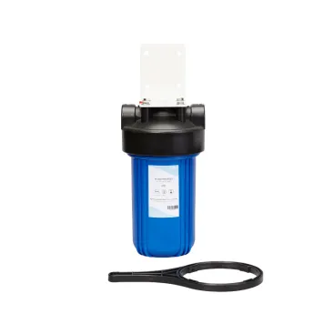 AQVA L size filter housing and bracket, with 1 inch threads. 10 BB inch standard size.
