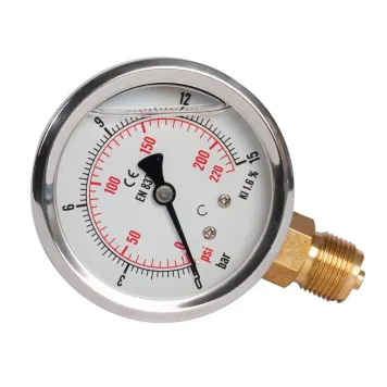 Pressure gauge  0-15 bar range. 60mm diameter. Thread size 1/4 inch BSP